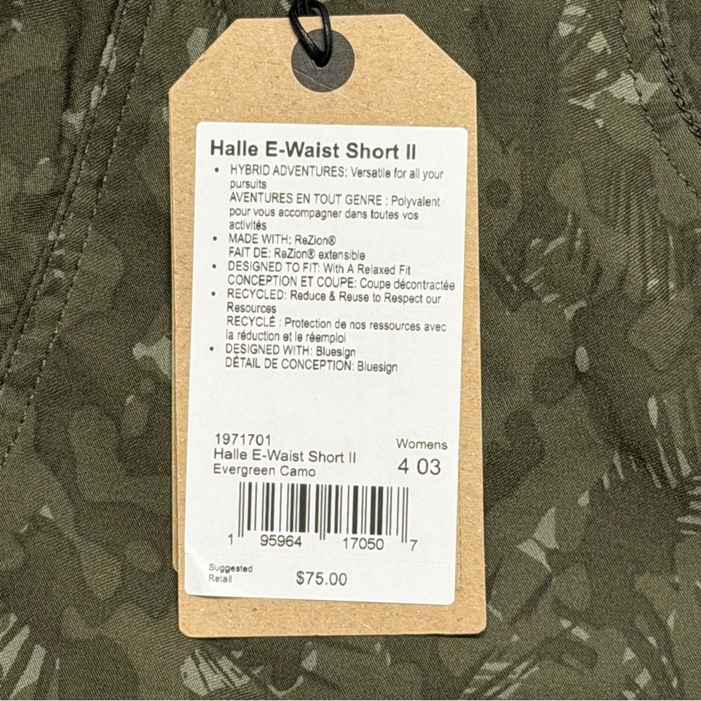 Prana Halle E-Waist Shorts WMNS Size 4, 3" Inseam Green Camo Outdoors Hiking NEW - Picture 4 of 7